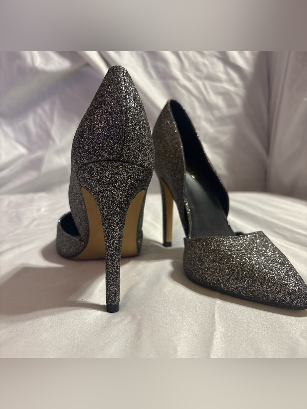 Express Women's Glitter Pointed-Toe Stiletto Heels - Silver